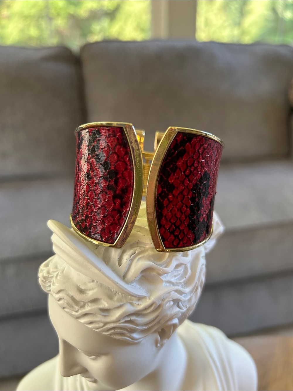 Thalia Sodi Gold-Tone Cuff Bracelet with Red and Black Snakeprint Panels